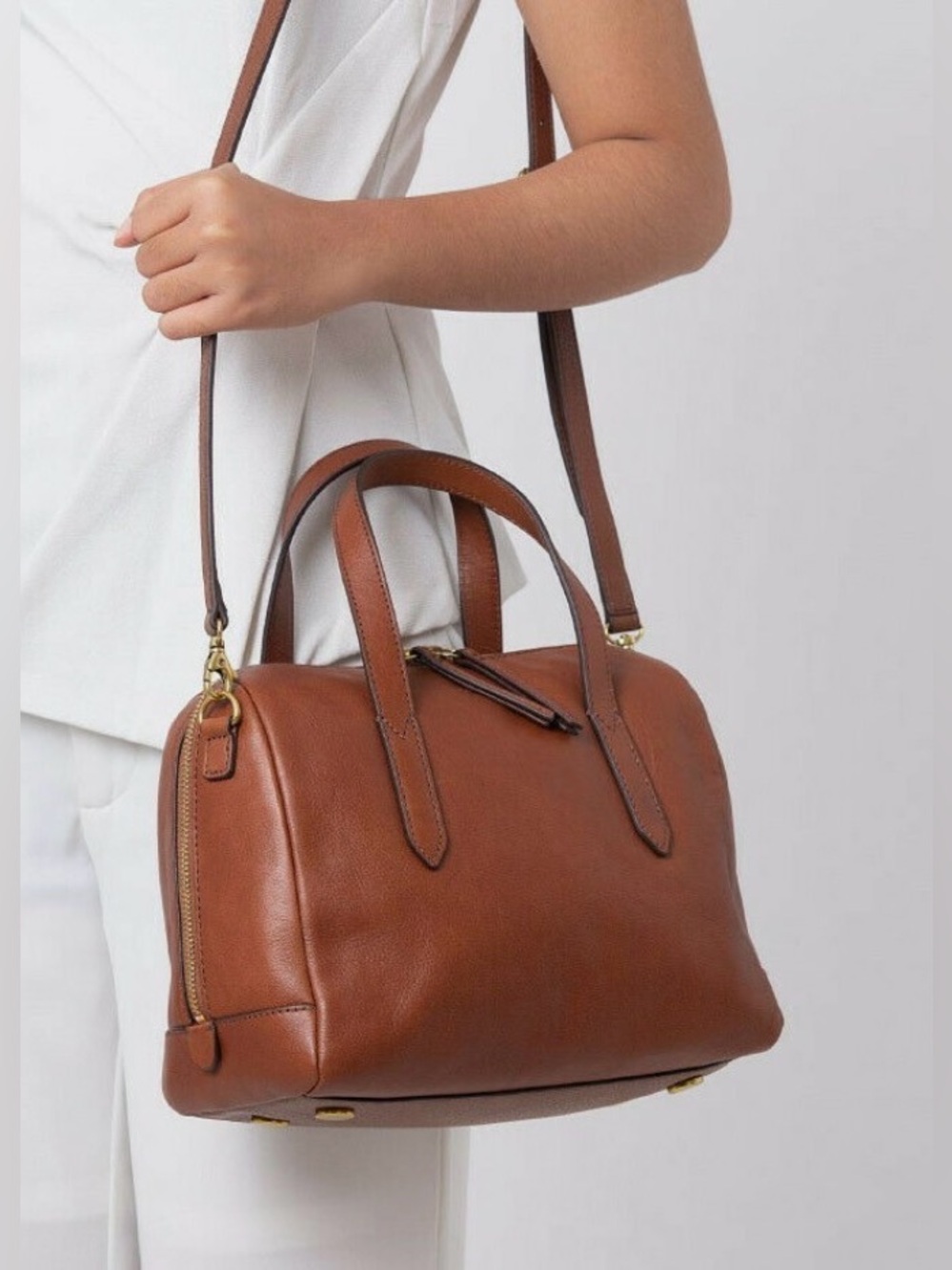 EUC Fossil Sydney Satchel Crossbody Brown Leather Handbag